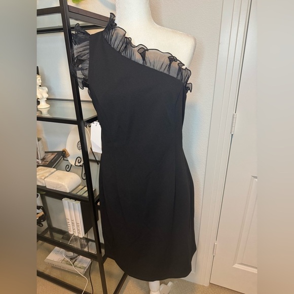 NWT Maggy London Womens Mini Ruffled Cocktail And Party Dress Black Size 14 - Picture 3 of 9